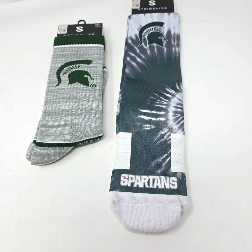 Strideline Michigan State Spartans Socks Lot 2 Wool Tie Dye M/L 8-12 NCAA NWT